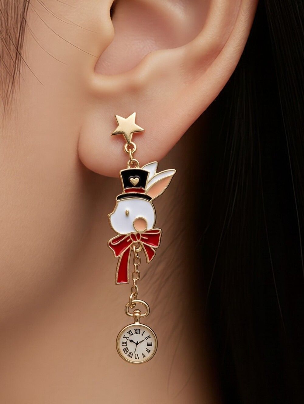 Queen of Hearts Poker Card Casino Earrings White Rabbit Alice Theme Jewelry